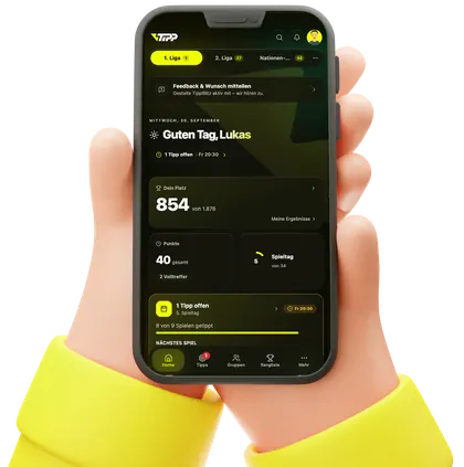 TippBlitz-Startansicht auf einem Smartphone in der Hand